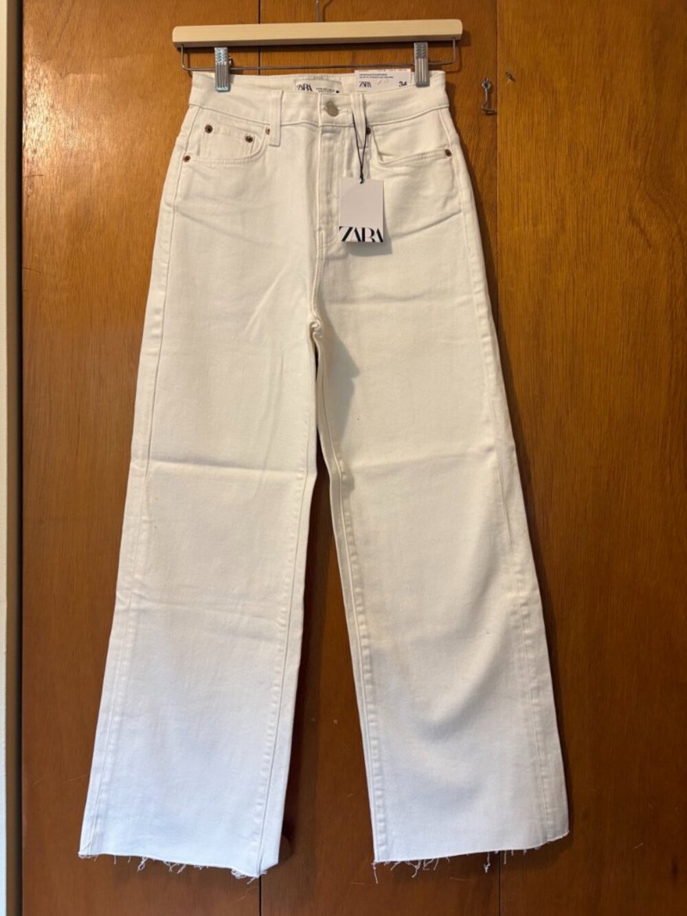 NWT ZARA CREAM HIGH RISE STRAIGHT LEFHW CULOTTE ANKLE JEANS, SIZE: 2 / 34